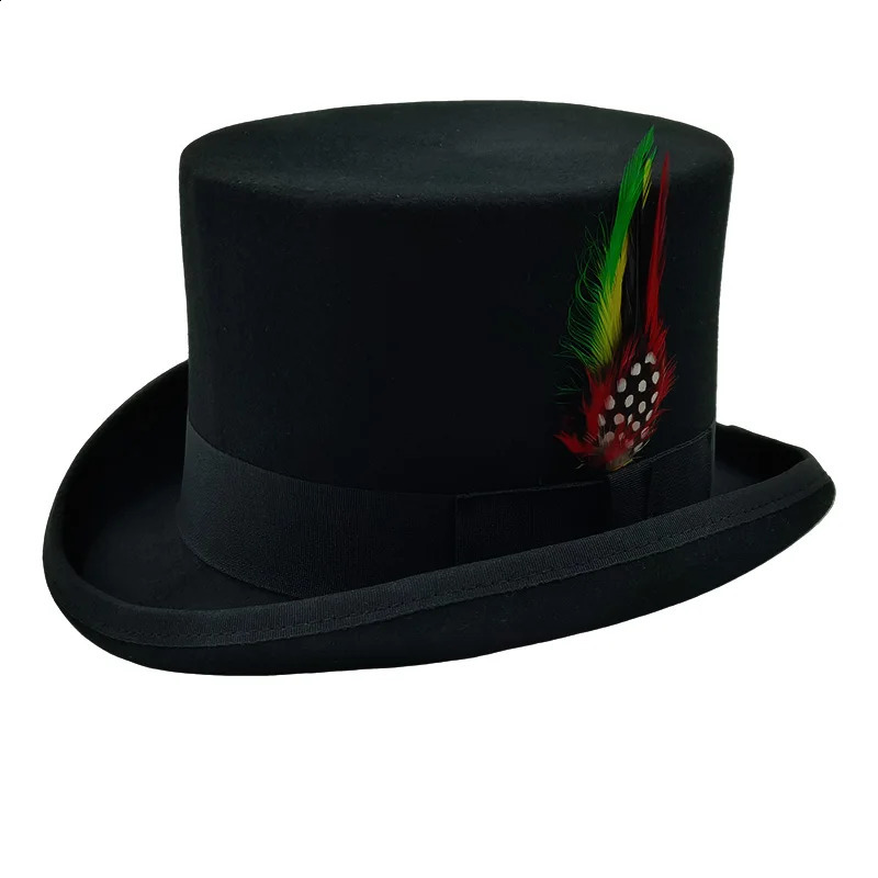 Fedoras Wool Magic high hat British black jazz top male court gentleman flat felt Webbing sombrero de copa 240906