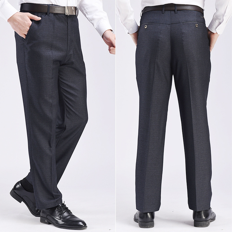 Mens Grey Dress Pants Formal Business Classic Suit Casual Man Office Work Slim Fit Male Trousers 240806