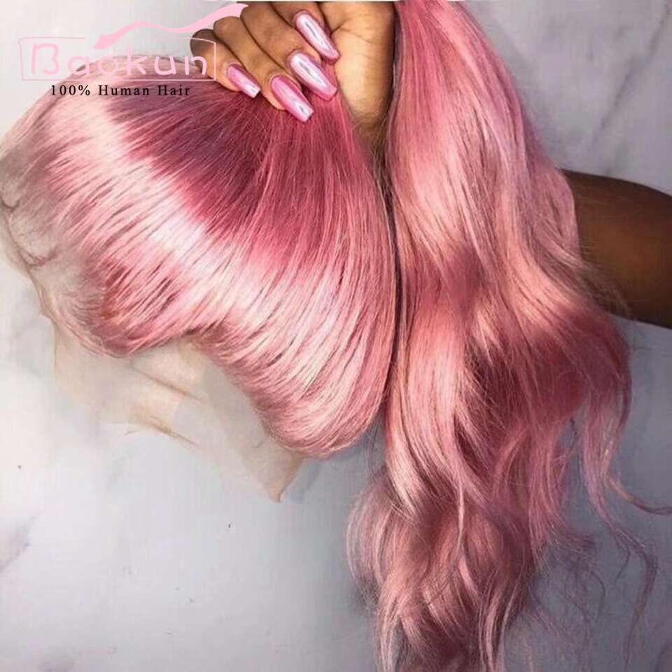 Pink Body Wave Transparent 13X6 HD Frontal Preplucked 13X4 360 Lace Front Wig Human Hair Wigs