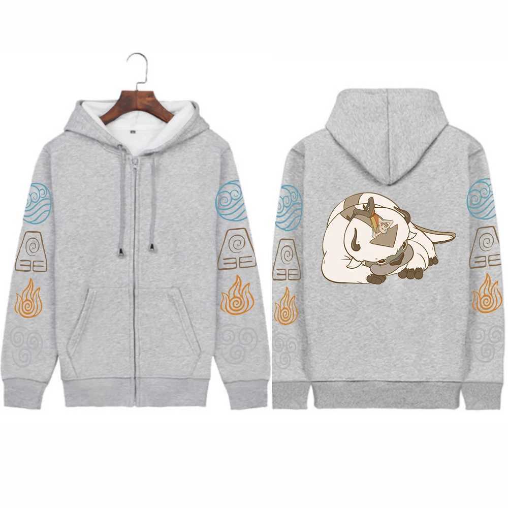 Avatar The Last Airbender Appa Zipper Hoodies Kawaii Cartoon Unisex Streetwear Harajuku Warm Oversized Black zip up Jacket coatX240918