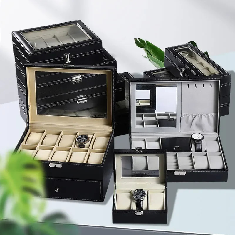 selling PU leather display storage box mens watch with glass top 240912