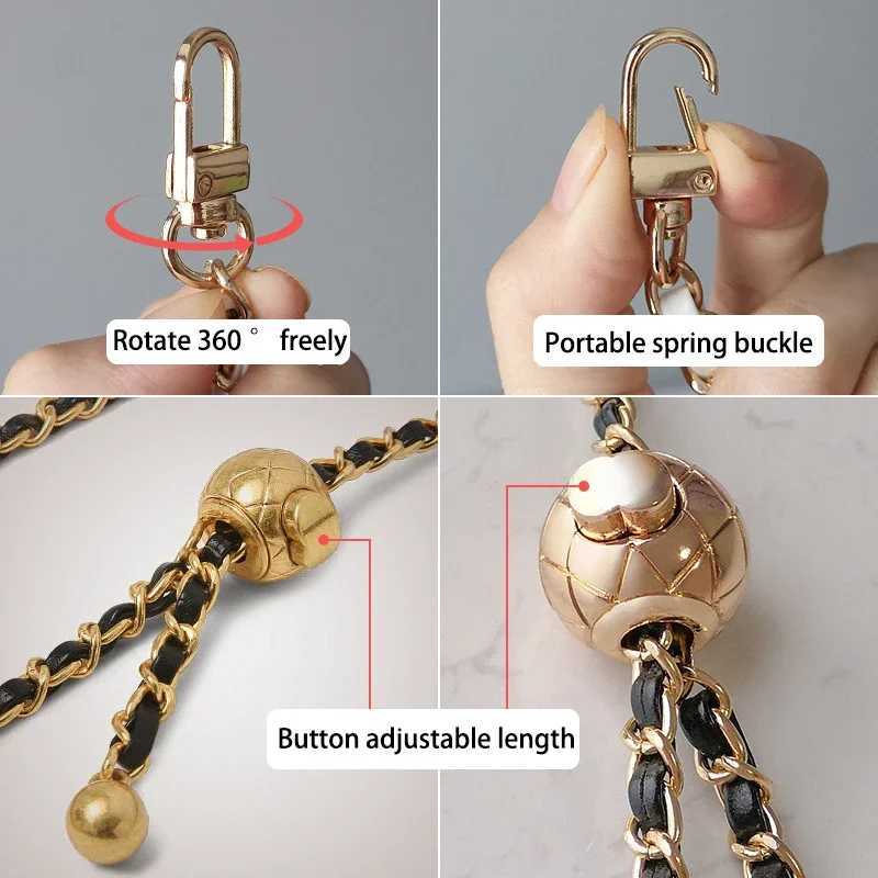 Belts Bag chain round gold ball adjustable length wear-resistant leather metal chain no wear replacement shoulder strap phone case chain J240913