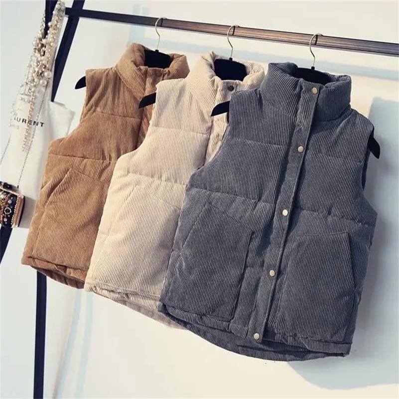 Woman Jacket Vest Corduroy Vest Womens Autumn Winter Clothing Loose Short Cotton Coat Vest Chaleco Mujer 240911