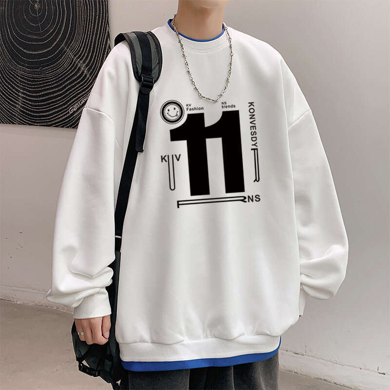 Hoodie Men's Autumn Fashion Brand Long Sleeved Hong Kong Style Round Neck Pure Cotton Loose Fitting Men's Versatile Base Clothes Hoodie