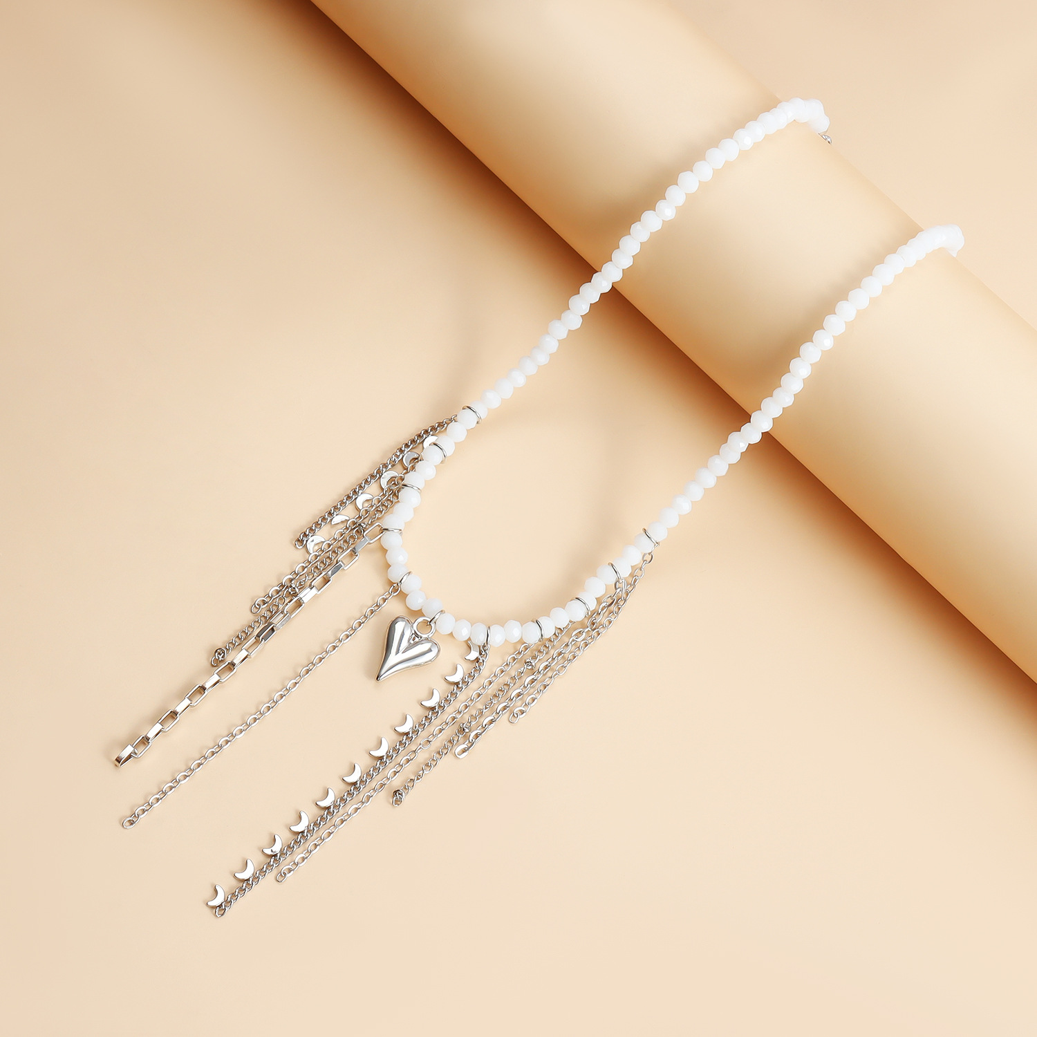 White Beads Pendant Choker Necklaces For Women Heart Tassel Classic Stainless Steel Silver Jewelry Ladies Party Birthday Wedding Gifts Elegant America