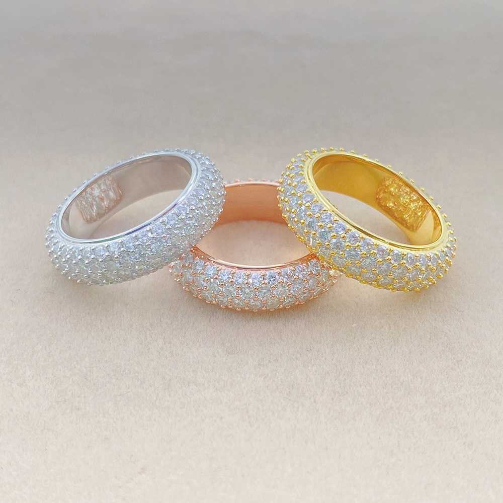 Hip Hop Eternity Ring White Yellow Rose Gold Color 925 Sterling Silver 4 Rows VVS Moissanite Iced Out Diamond Ring