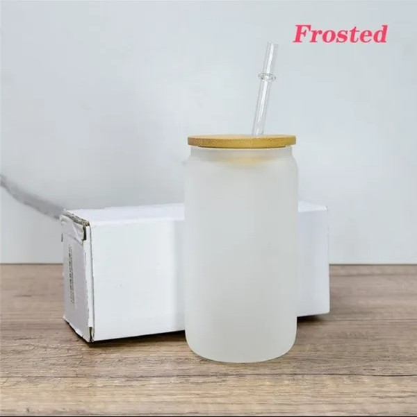 USA CA Local Warehouse 16oz Mugs Double Wall Sublimation Glass Beer Can Shaped Cups Tumbler Drinking Beer With Bamboo Lid FY5118 0918