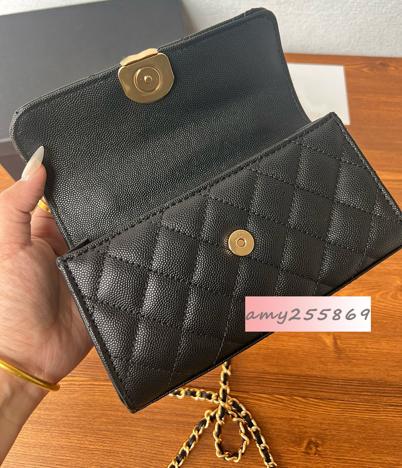 19X10CM Fashion litchi pattern storage bags cross leather rope chain tote bag classical letters single shoulder crossbody bag gift packing box