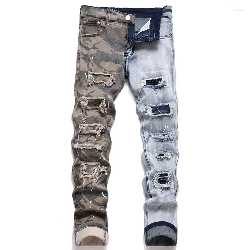 2025 S Fashion Designer Men S Jeans Patchwork Ing Color Matching Street Fashion Design Cool Smart Trend Unique Slim Fit Skinny Pants