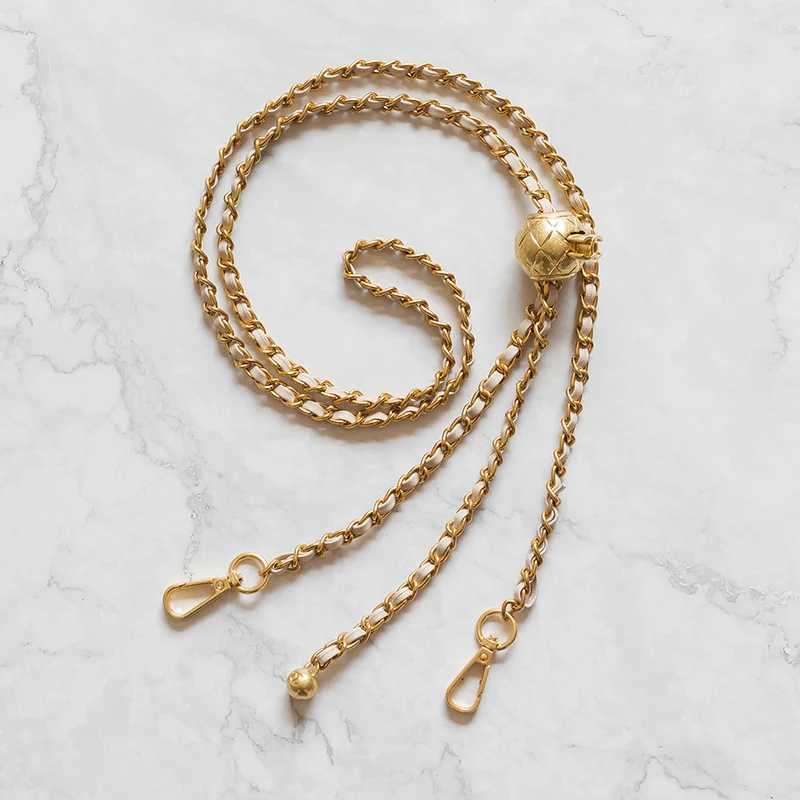 Belts The small golden ball bag chain can be adjusted to the length of the cross body bag with leather chain womens bag accessory. J240913