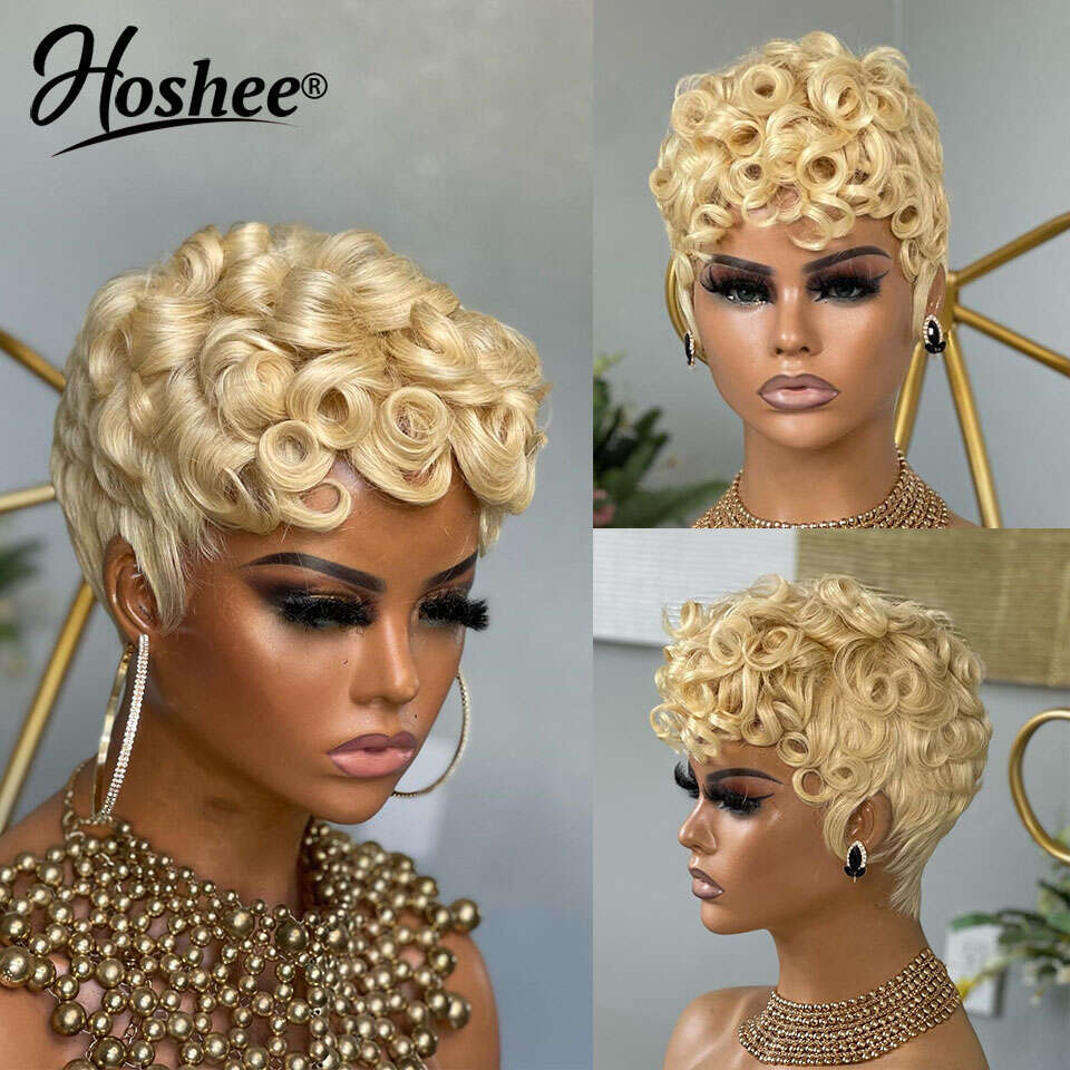 Deep Wave 613 Honey Blonde Short E Cut For Black Women Full Hine Made Curly Wigs Ginger Wig Human Hair