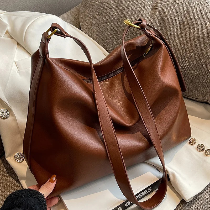 Vintage Pillow n PU Leather Boston Handbag For Women Casual Large Capacity Shoulder Crossbody Bags Fashion Shopper 240914