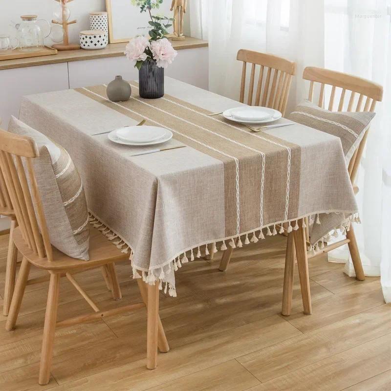 Table Cloth Cotton en Tablecloths Wrinkle Free Anti-Fading Tassel Rectangle Indoor & Outdoor Dining Cover