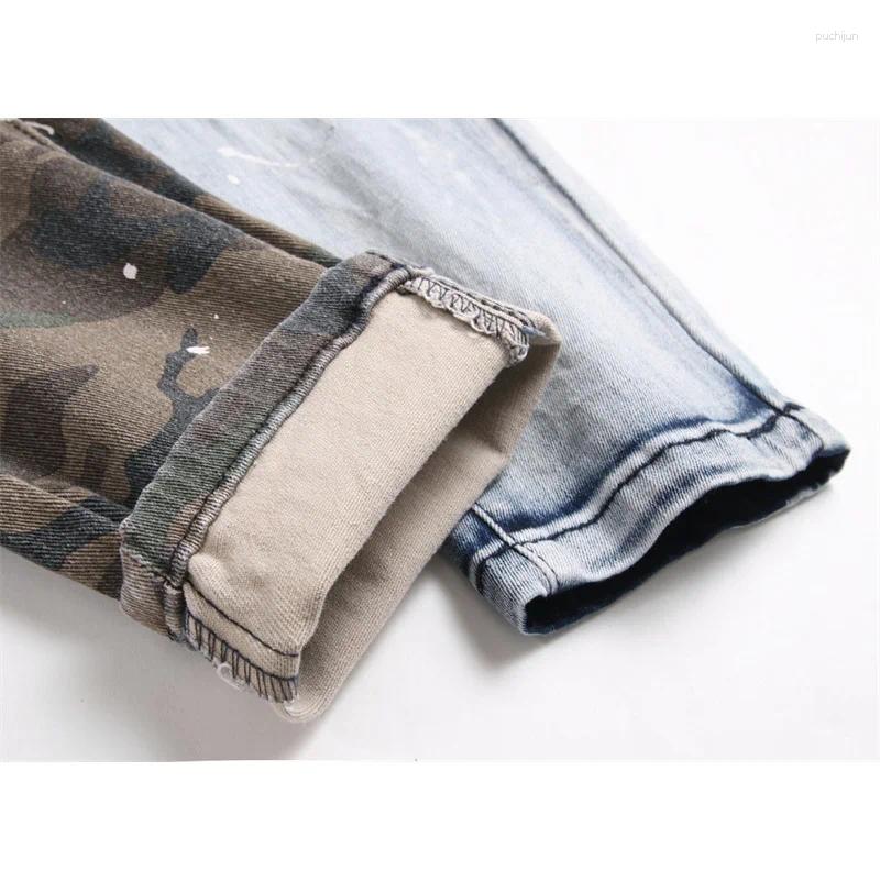 2025 S Fashion Designer Men S Jeans Patchwork Ing Color Matching Street Fashion Design Cool Smart Trend Unique Slim Fit Skinny Pants
