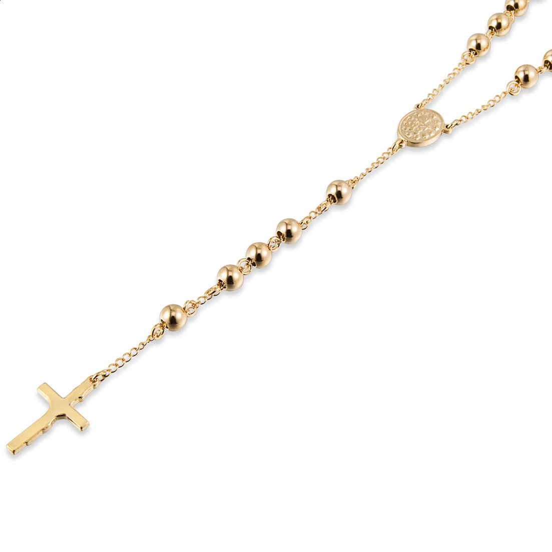 Fashion 4/6/8/10mm Gold Color Jesus Christ Crucifix Chain For Men Women 316L Stainless Steel Long Rosary Beads Necklace 240911