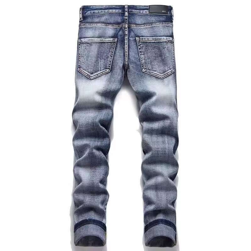 European and American fashion brands autumn retro graffiti letter print slim fit jeans men's trend scratched small feet foreign trade pants