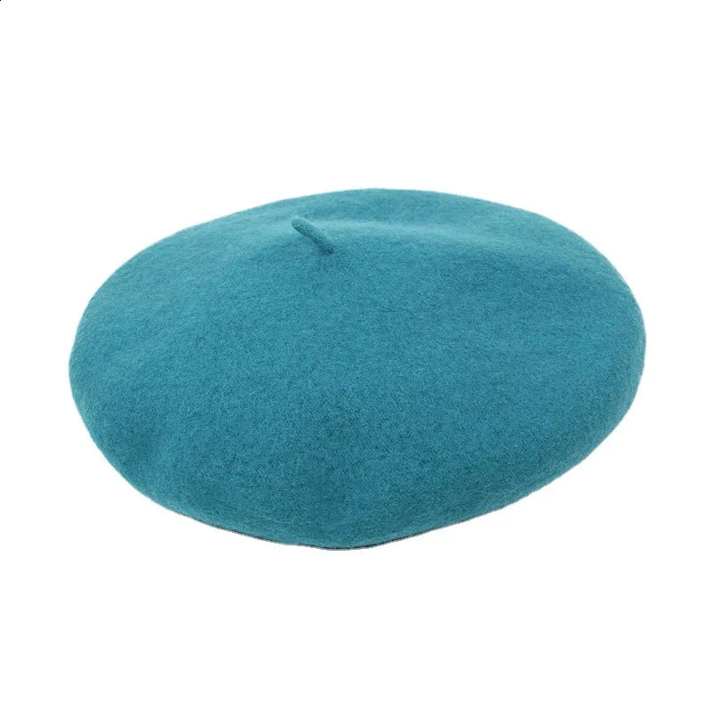 100% wool beret winter womens round artist French beret pumpkin solid thick warm headband 240914