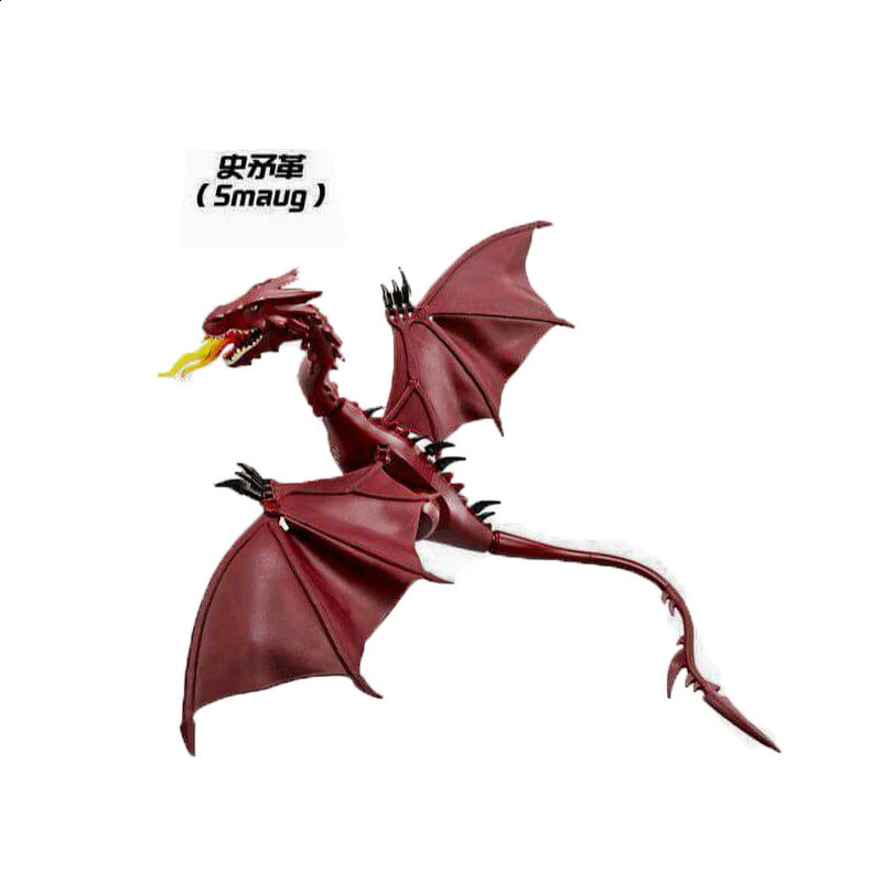 Magic Medieval Series Flying Dragon Red Smaug Flame Dragon Building Blocks DIY Bird Toys with Soft Wings Christmas Gift for Boys 240911