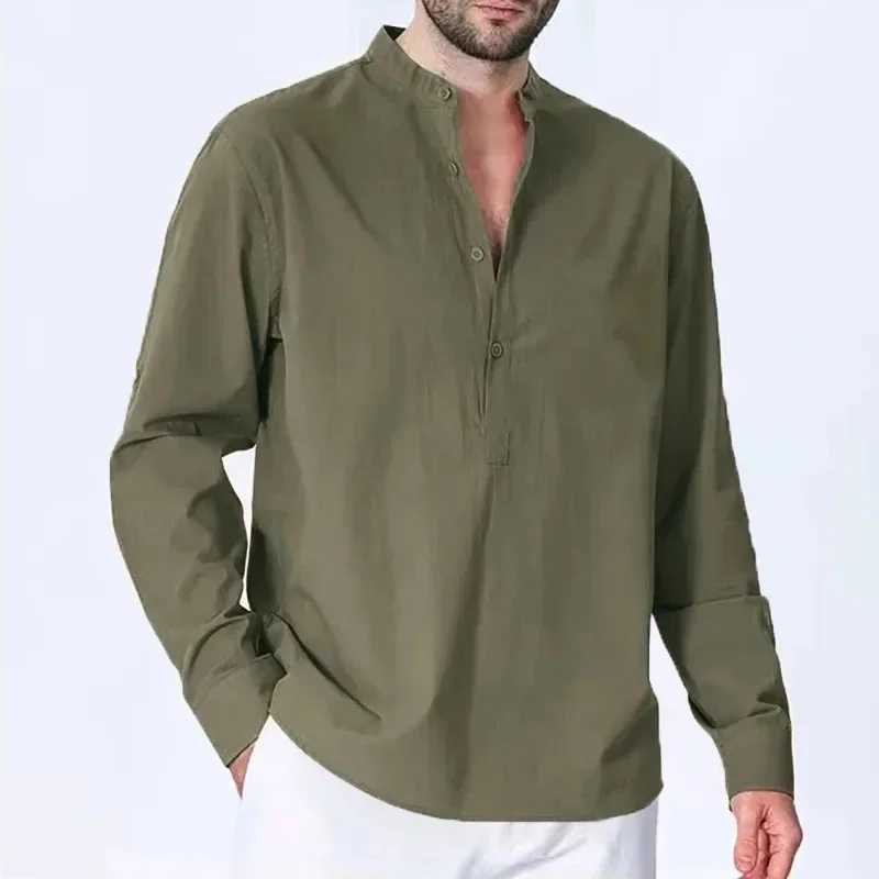 Hawaiian T-Shirts New Mens Cotton Linen Shirts for Men Casual Lightweight Shirts Long Sleeve Crew Henley Beach Shirts Z240918