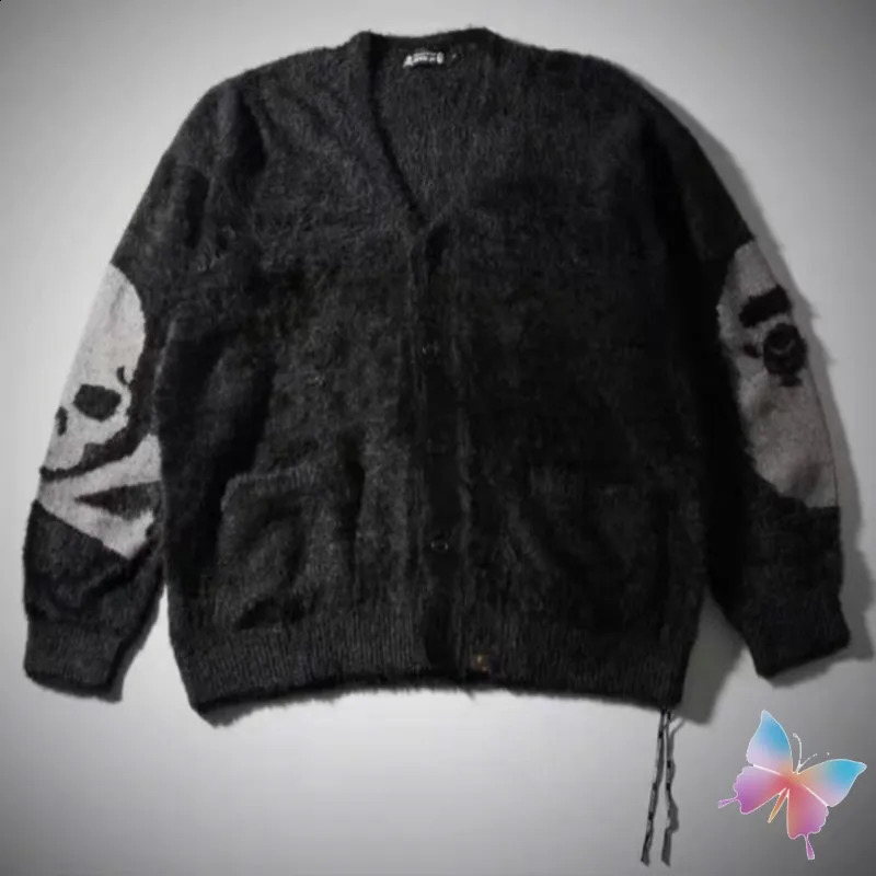 American High Street Black Skeleton Print Button Cardigan MMJ Sweater Men Women 240918