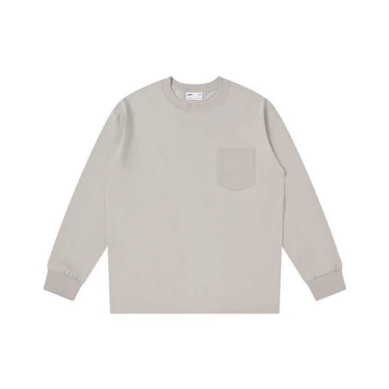 Oversize 100% Cotton Pocket Long Sleeved T-shirt for Men and Womens Spring Casual Round Neck Bottom Tops Solid Sweatshirts Z240918