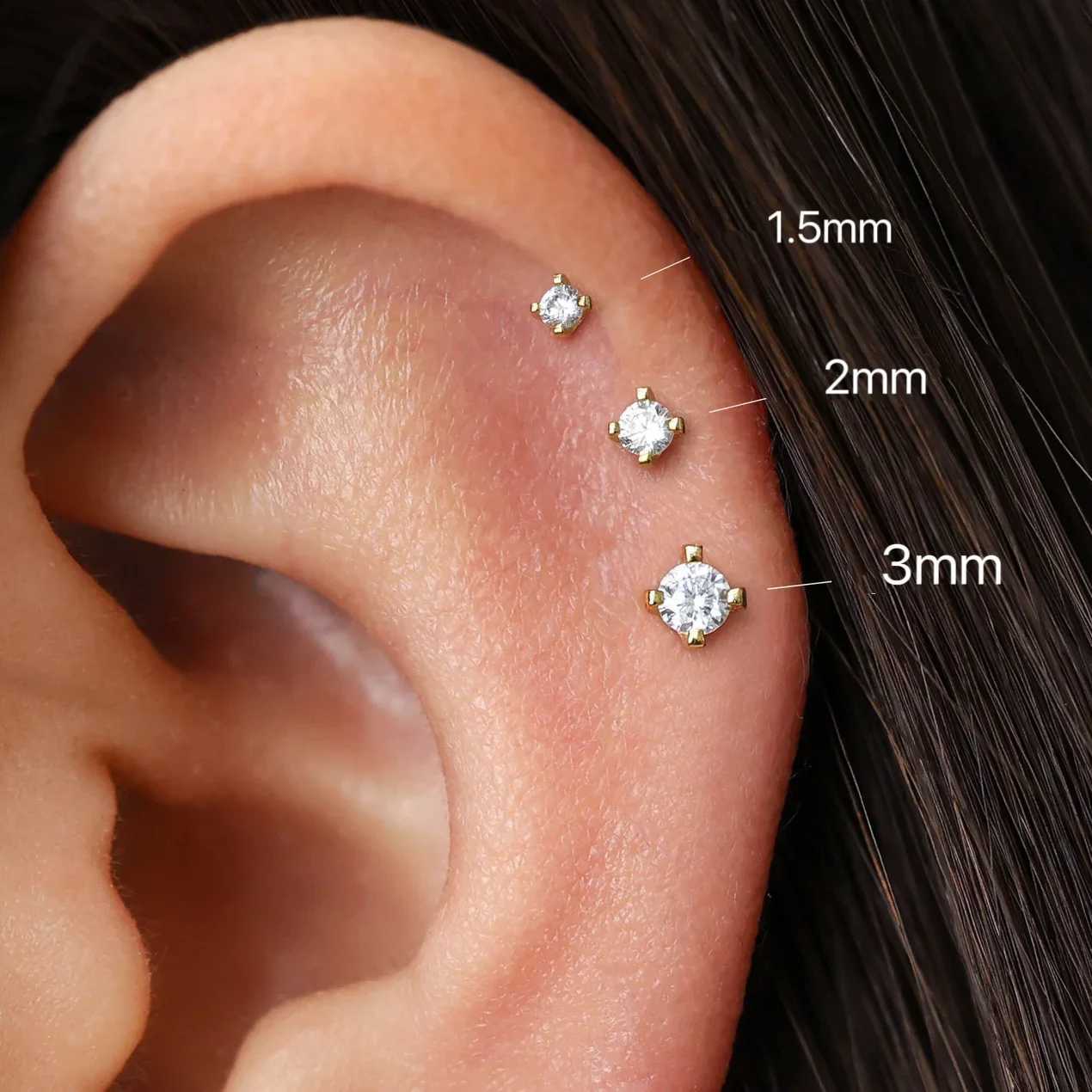 2/6PCS Stainless Steel Eearring Nose Stud Cartilage Piercing Jewelry Helix Tragus Lip Flat Back Tiny Earrings for Women 18GX240918