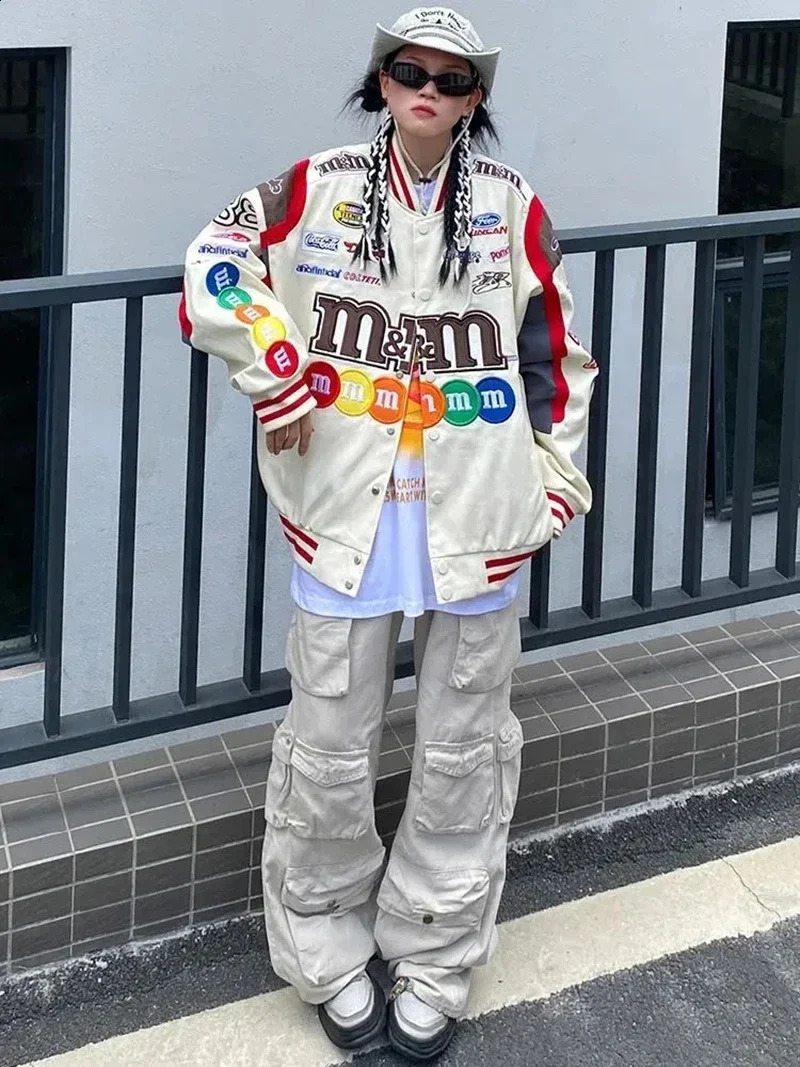 Unisex American Bombers Coat Spring Autumn Hip Hop High Street Stand Collar Bomber Varsity Racing Woman Jacket Long Sleeve Coats 240906