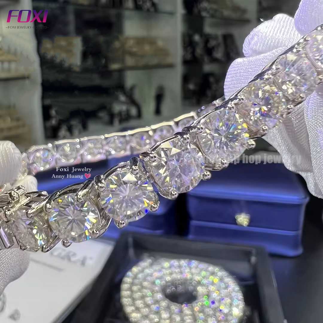 Mossanite VVS Diamond Tennis Chain 3mm 4mm 5mm Solid 925 Silver Tester Passed Round Brilliant Cut Moissanite Tennis Bracelet