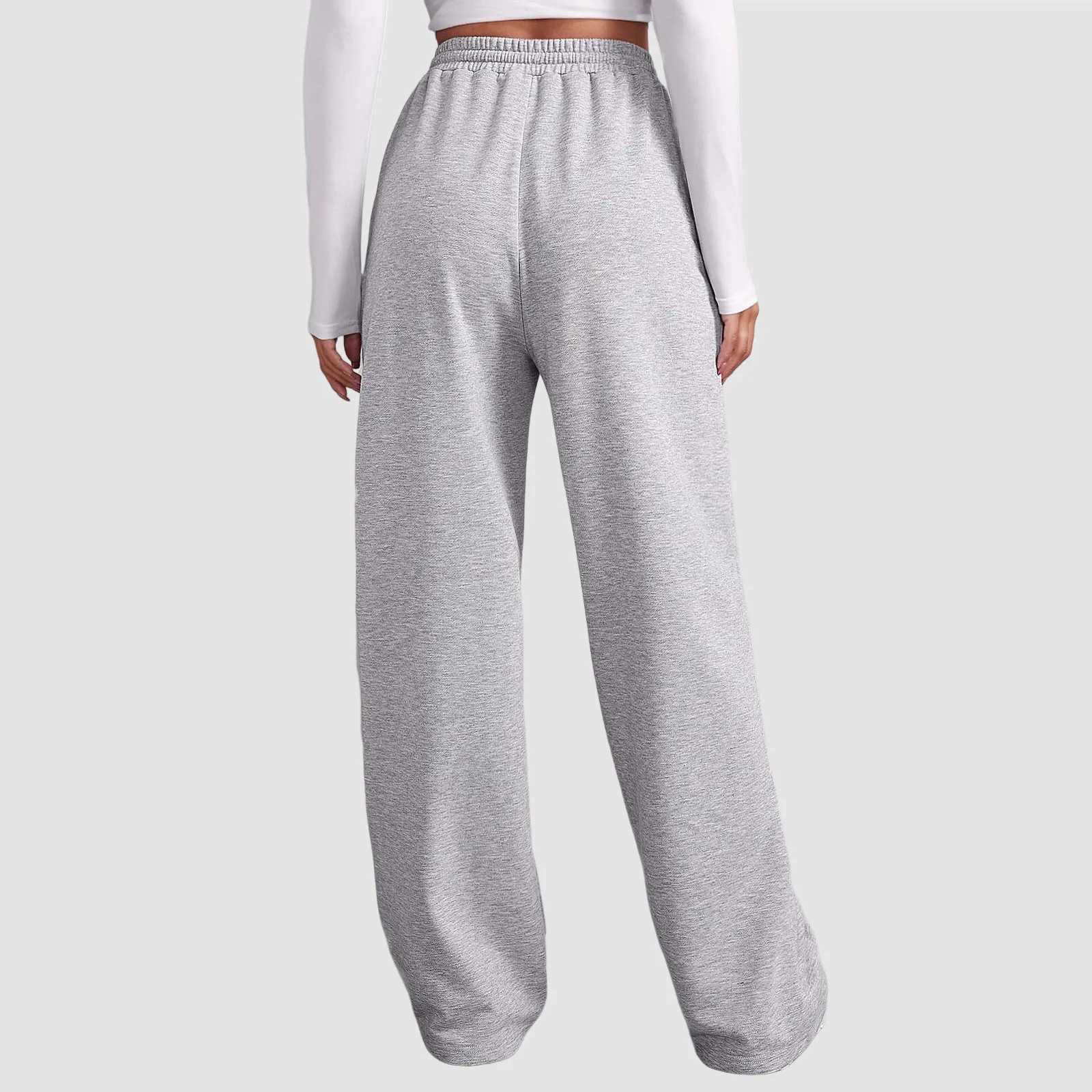 Grey White Black Women Casual Long Pants Elastic High Waist Drawstring Wide Leg Trousers Loose Sport Yoga Sweatpants With Pocket M240918