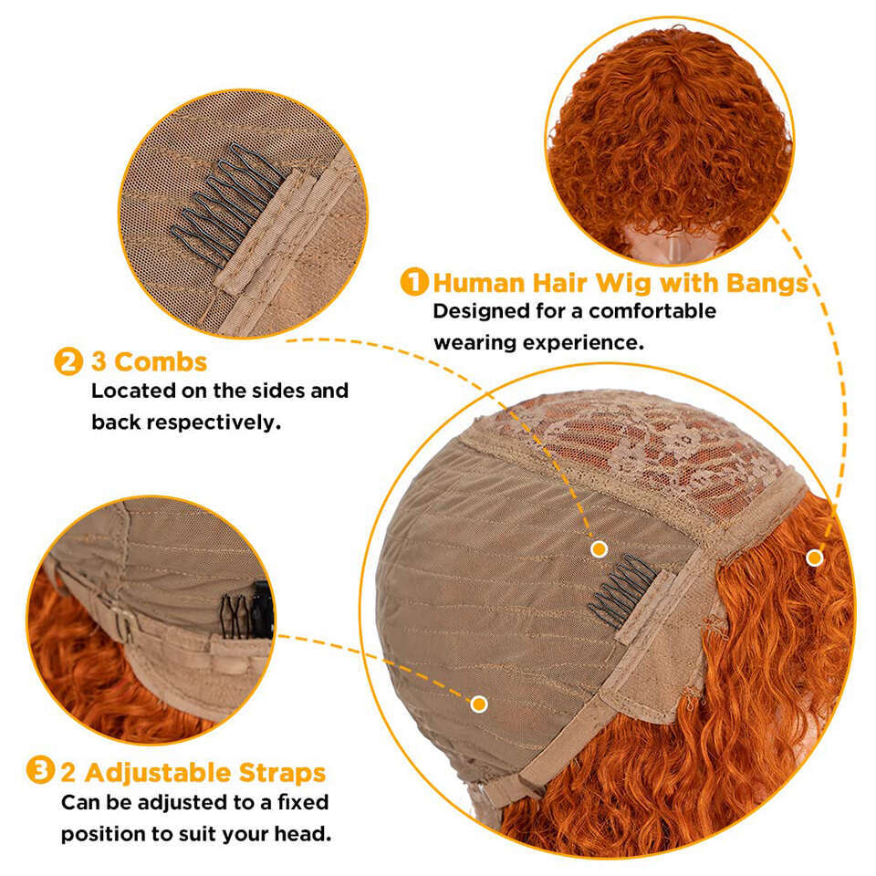 Ginger Jerry Curly Short E Bob Cut Remy Human Hair With Bangs Honey Blonde Orange Non Lace Front Wigs For Black Women