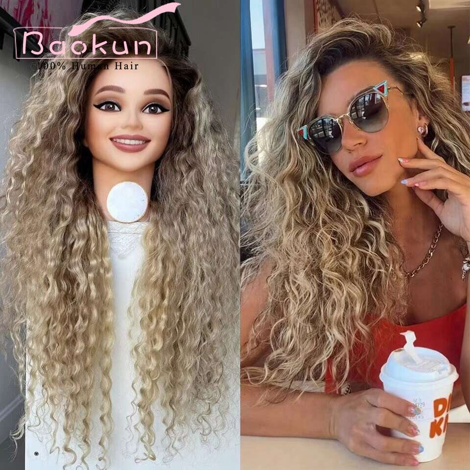 13X4 Ash Blonde Curly Front Preplucked 13X6 HD Human Hair Lace Frontal Wig Brazilian Glueless Wigs For Women
