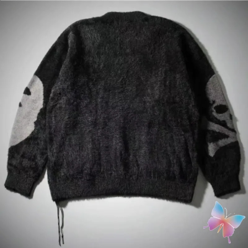 American High Street Black Skeleton Print Button Cardigan MMJ Sweater Men Women 240918