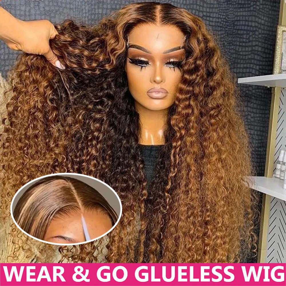 Wear And Ombre Highlight Deep Water Wave 6X4 Hd Lace Glueless Pre Plucked Human Wigs Ready To Go Curly Wig 100%