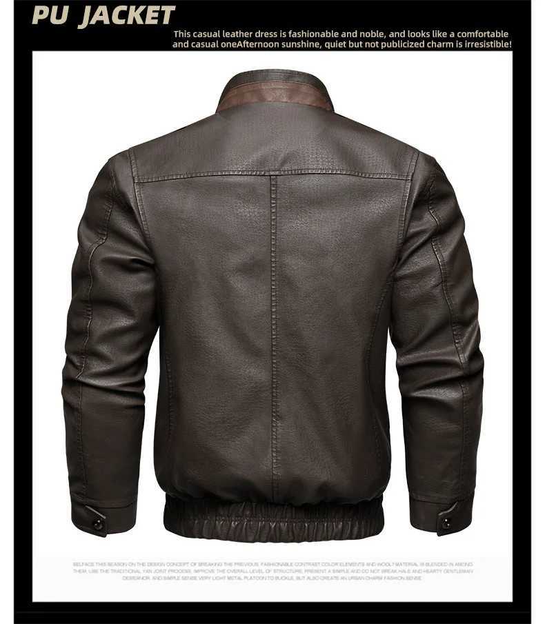 Spring Autumn New Fashion Mens Brown Casual Trendy Simple Basic Stand Collar Zipper Faux Leather Jackets Male Clothes Coats W251023