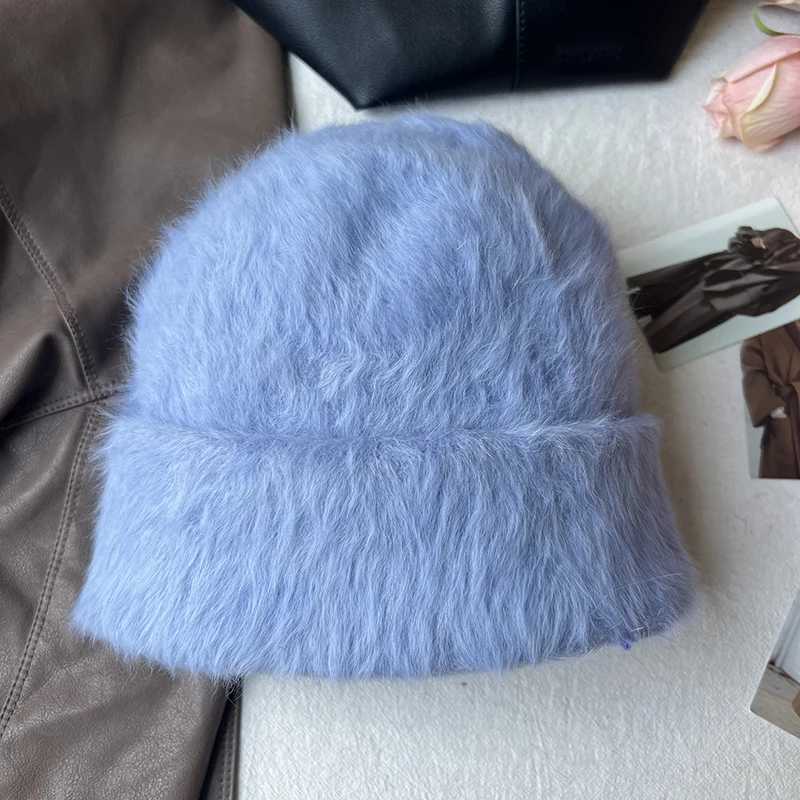 Beanie/Skull Caps 2024 Fashion Rabbit Skin Y2k Beanies Womens Soft and Fluffy Angora Winter Knitted Hat Womens Plush Windproof Hat Skull Hat J240913