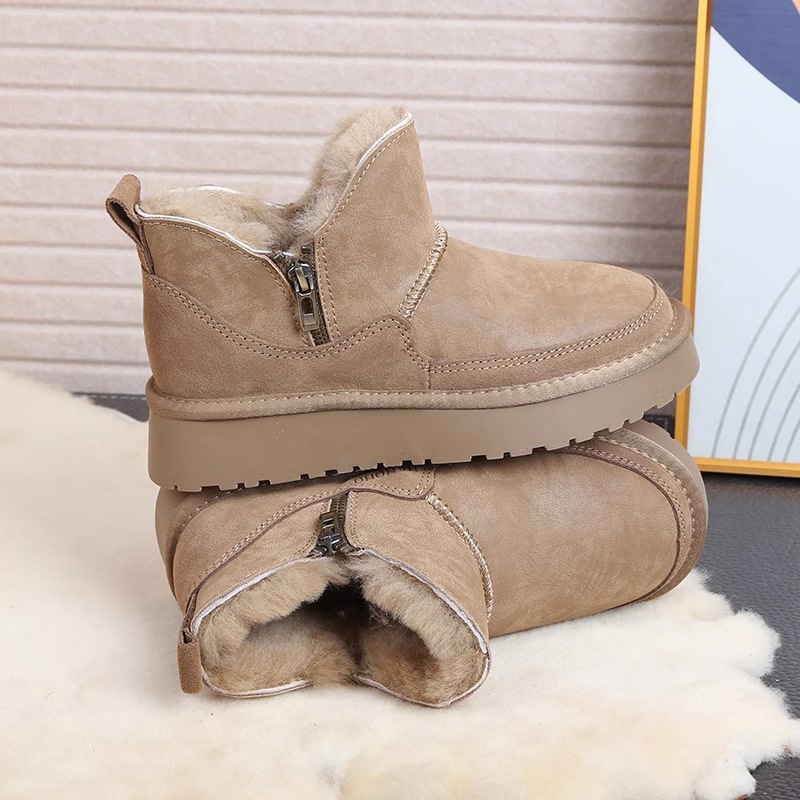 Women's Furry Snow Boots 2024, Soft Plush ed Winter Short Boots, Thick Soled Side Zipper Cotton Shoes d703