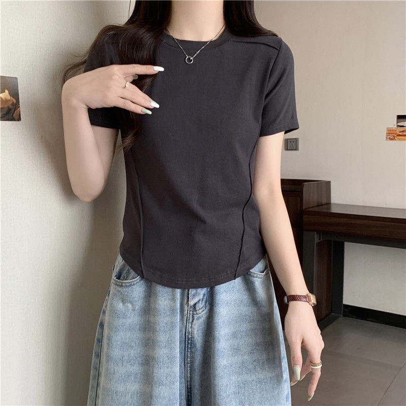Shirts Womens Solid T Color Black White Grey Slim T-Shirt Women Summer Outdoor Fashion Cloth -Shirt