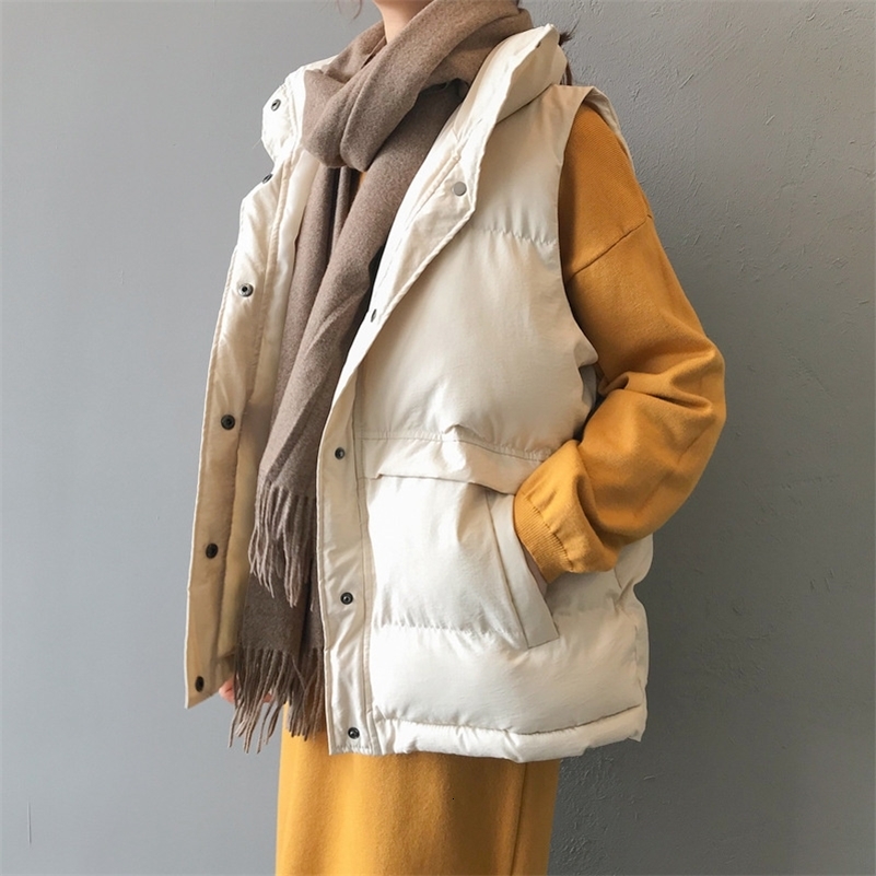 Autumn Winter Elegant Cotton Warm Vest Female Students Streetwear Korean Loose Sleeveless Parkas Vest Women 240911