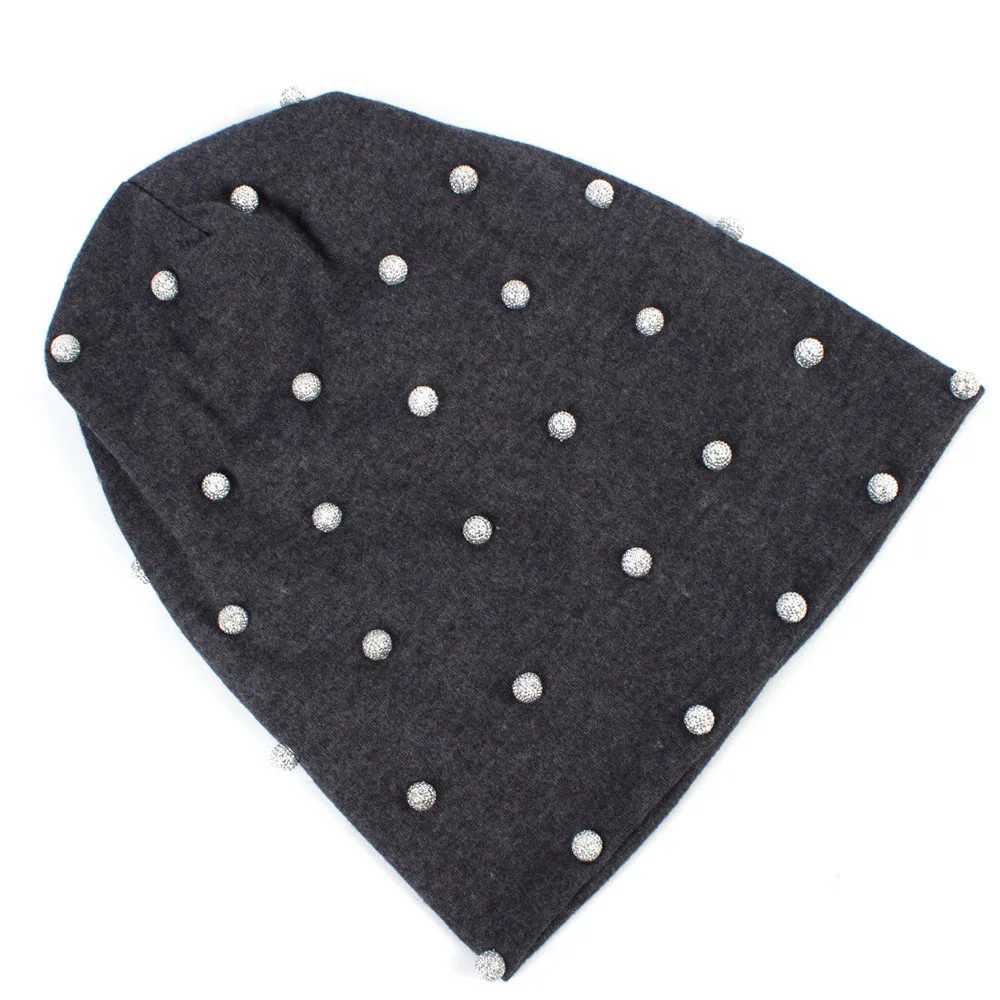 Beanie/Skull Caps Geebro Women #39 Beanie Hat SprCotton metal pearl hat suitable for womens hip-hop parties Beanie hat Rhinestone hat Skulls hat J2409
