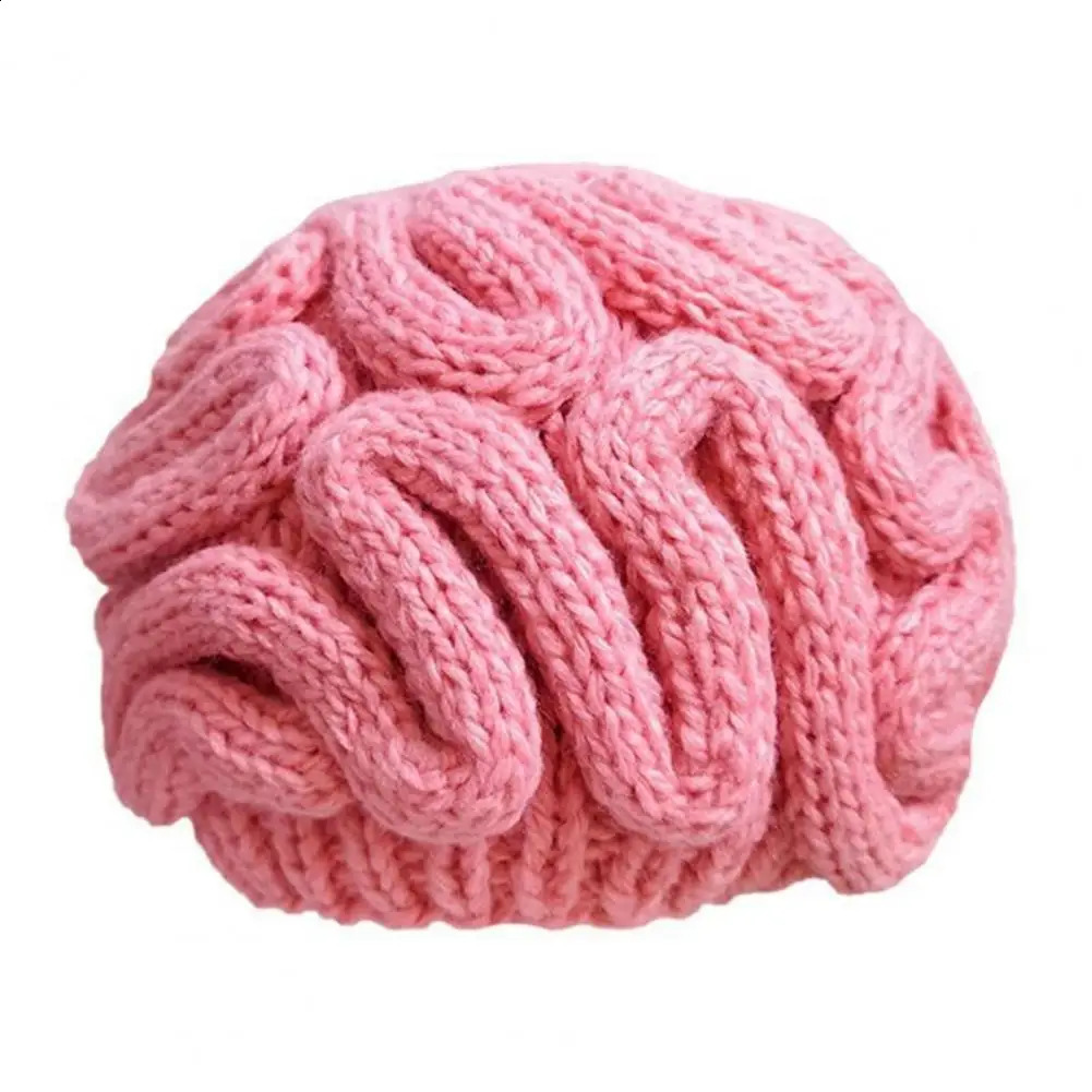 Solid color brushless hat knitted brain hat thick knitted Beanie hat winter outdoor cycling skiing fun brain design 240914