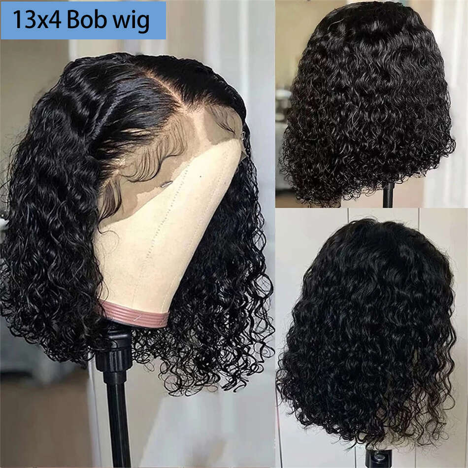 Curly Human Hair Short BOB Deep Wave Transparent Preplucked Bleached Knots Remy Front Wig For Women Lace Wigs