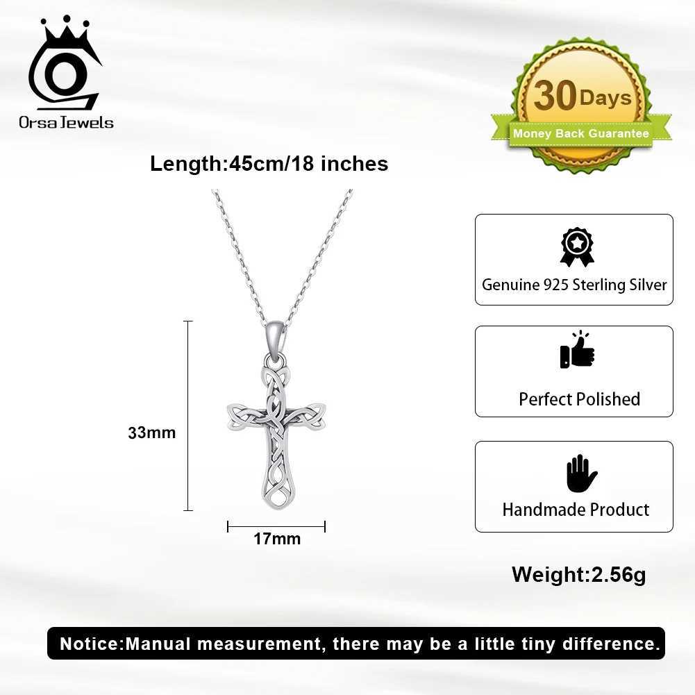 ORSA JEWELS Real 925 Pure Silver Cross Pendant Necklace Minimalist Celtic Knot Fashion Gothic Punk Jewelry SAPN43 W240918