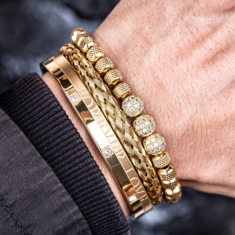3pcs/set Men Bracelets Luxury Micro Pave CZ Round Beads Royal Charm Men Link Bracelets Stainless Steel Crystals Bangles Couple Handmade Jewelry Gift