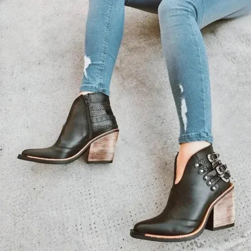 Womens fashion boots waterproof short boots high heels slip on unisex ankle winter boots Plus size 43 Botas Femininas 2024 240919