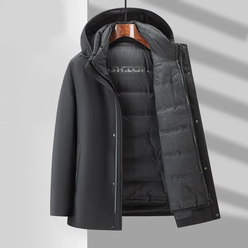 Winter Detachable Inner Tank Down Coat Mens Hooded Mid Length Plus Size Coat 240909