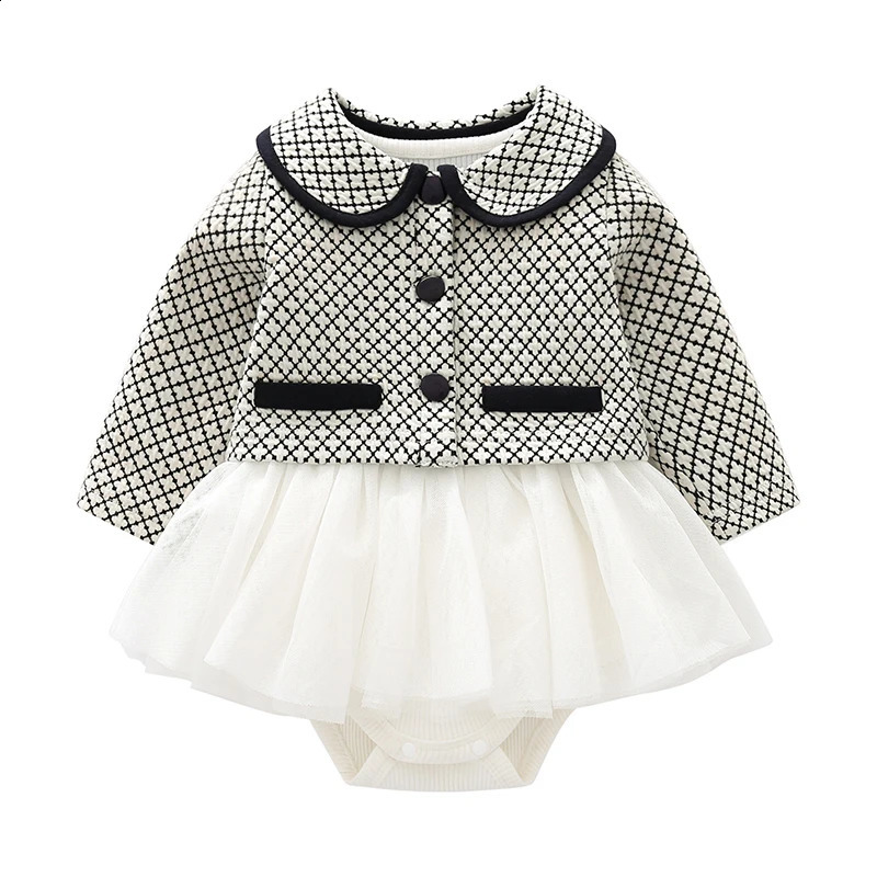 born Baby Clothes Set Autumn Winter Thick Infant Girls Outfits Suit Dress Coat for 0 3 6 12 Month 240914