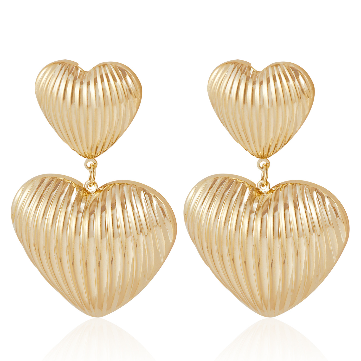 Double Heart Dangle Drop Earrings For Women Gold Plated Stainless Steel Vintage Luxury Jewelry Lady Party Birthday Wedding Gifts Daily Outfit