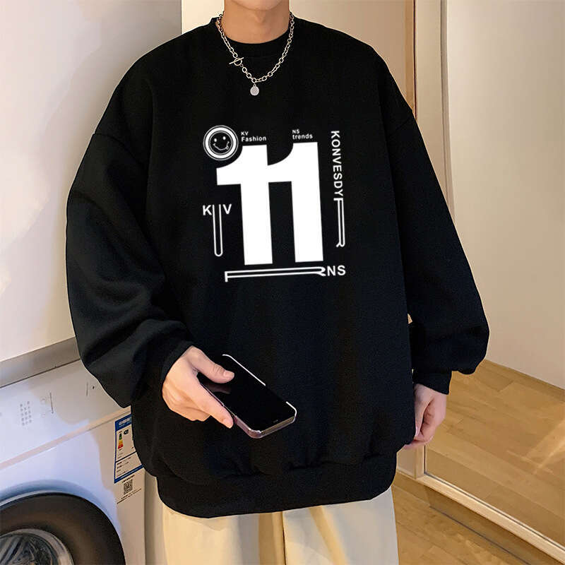 Hoodie Men's Autumn Fashion Brand Long Sleeved Hong Kong Style Round Neck Pure Cotton Loose Fitting Men's Versatile Base Clothes Hoodie