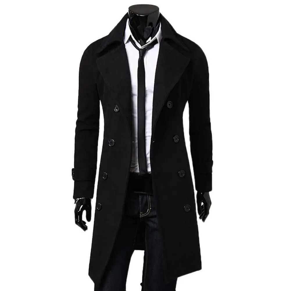 Mens TrenchCoat solid color long sleeved lapel button ultra-thin set jacket mens long jacket XXXL W240918