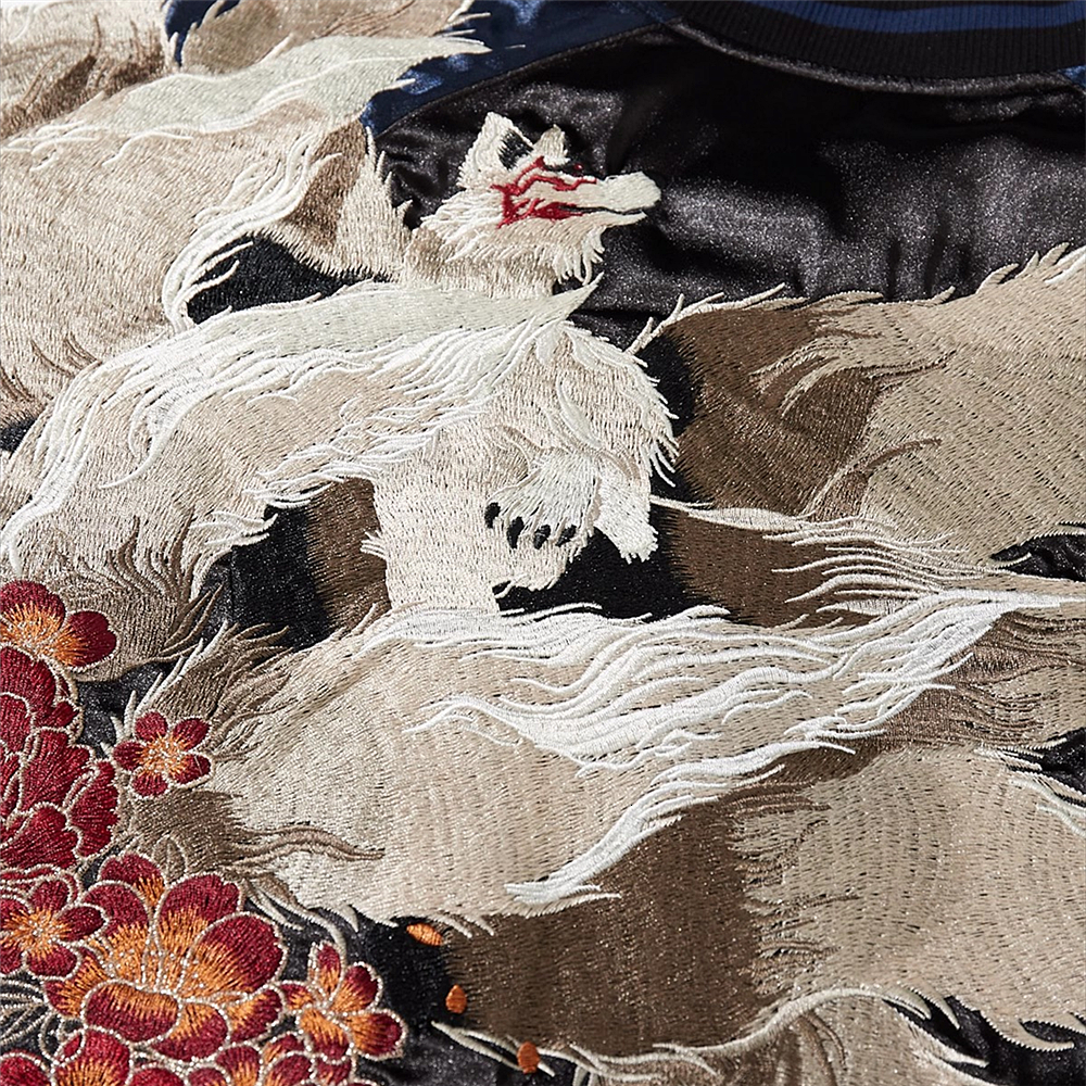 New Men Boys High Street Sukan Souvenir Jacket Nine Tailed Fox P Embroidered Pilot Bomber Letterman Varsity Award Vintage